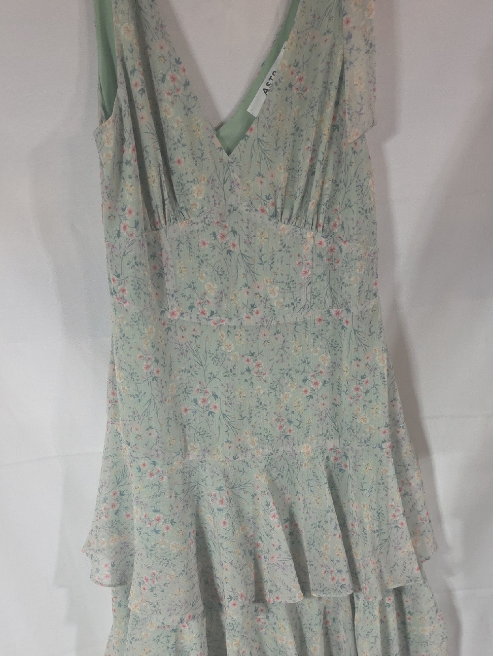 Astr Mint Green Floral Ruffle Midi Dress